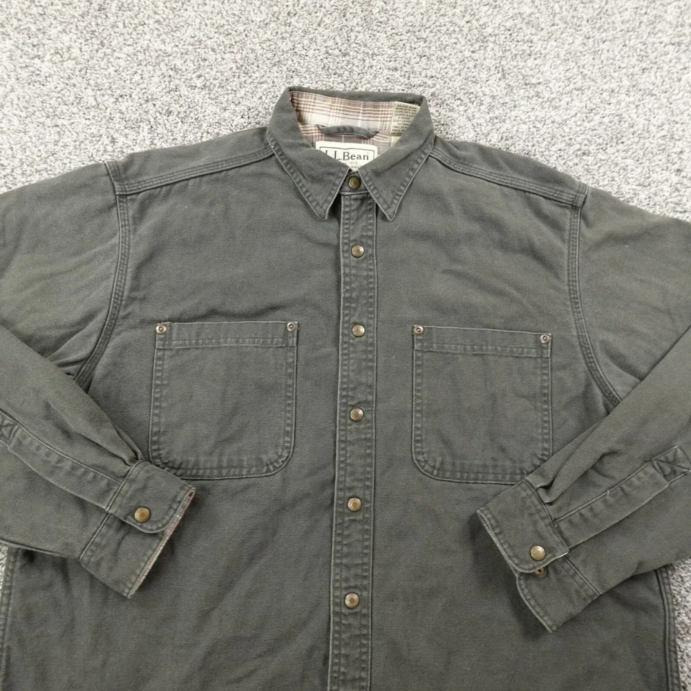 VTG LL Bean Jacket Mens L Green Flannel Lined Canvas Barn‎ Chore Coat Work USA